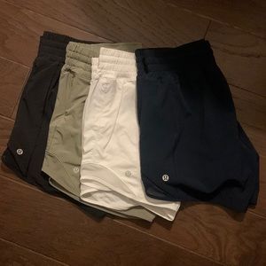 Worn 1 time set of 4 Lululemon Hotty Hot shorts 4 inch- high rise size 8